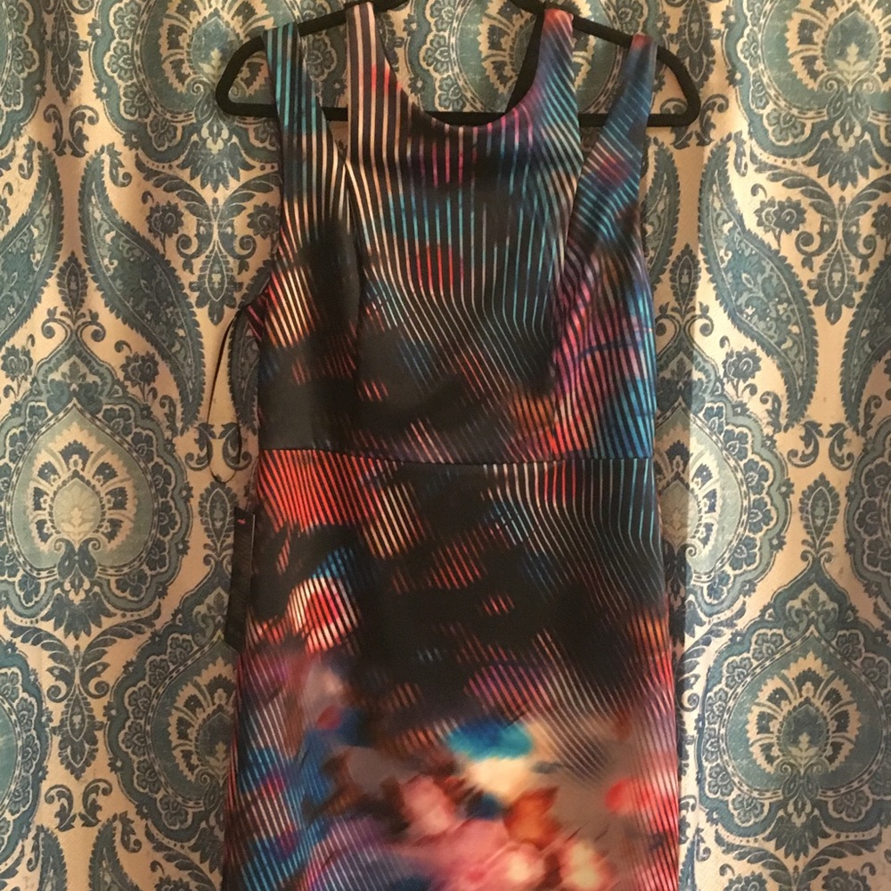 Gorgeous multi colored backless bebe dress